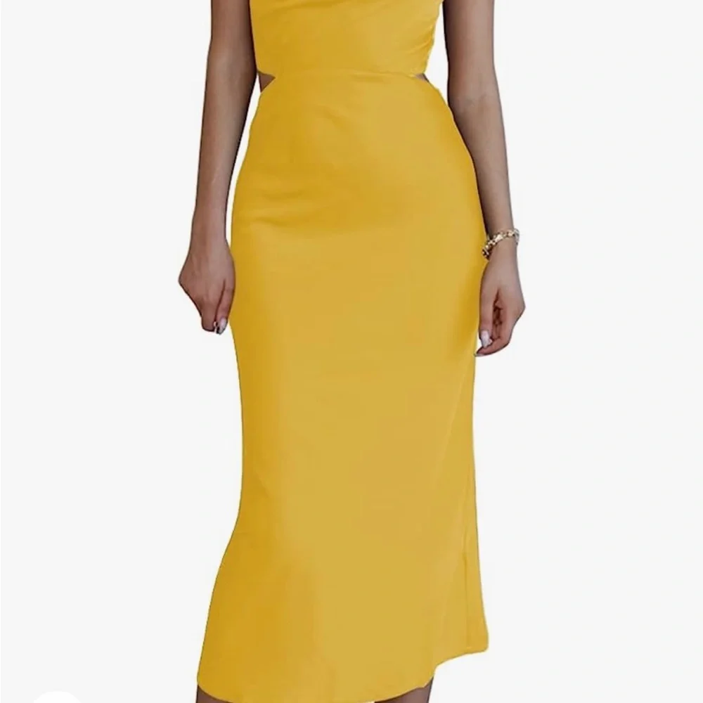 Mustard yellow silk midi dress
